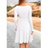imagePRETTYGARDEN Womens Fall Short Dress Ribbed Knit Crewneck Long Sleeve A Line Flowy Casual Elegant Cute Going Out DressesWhite