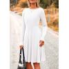 imagePRETTYGARDEN Womens Fall Short Dress Ribbed Knit Crewneck Long Sleeve A Line Flowy Casual Elegant Cute Going Out DressesWhite