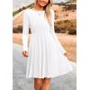 imagePRETTYGARDEN Womens Fall Short Dress Ribbed Knit Crewneck Long Sleeve A Line Flowy Casual Elegant Cute Going Out DressesWhite