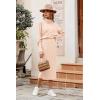 imagePRETTYGARDEN Womens Spring 2 Piece Matching Outfits Long Sleeve Turtleneck Ribbed Top and Midi Skirt Dress SetsApricot