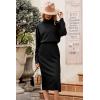 imagePRETTYGARDEN Womens Spring 2 Piece Matching Outfits Long Sleeve Turtleneck Ribbed Top and Midi Skirt Dress SetsBlack