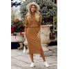 imagePRETTYGARDEN Womens Spring 2 Piece Matching Outfits Long Sleeve Turtleneck Ribbed Top and Midi Skirt Dress SetsBrown