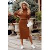 imagePRETTYGARDEN Womens Spring 2 Piece Matching Outfits Long Sleeve Turtleneck Ribbed Top and Midi Skirt Dress SetsCaramel