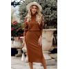 imagePRETTYGARDEN Womens Spring 2 Piece Matching Outfits Long Sleeve Turtleneck Ribbed Top and Midi Skirt Dress SetsCaramel