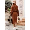 imagePRETTYGARDEN Womens Spring 2 Piece Matching Outfits Long Sleeve Turtleneck Ribbed Top and Midi Skirt Dress SetsCaramel