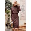 imagePRETTYGARDEN Womens Spring 2 Piece Matching Outfits Long Sleeve Turtleneck Ribbed Top and Midi Skirt Dress SetsCoffee