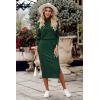 imagePRETTYGARDEN Womens Spring 2 Piece Matching Outfits Long Sleeve Turtleneck Ribbed Top and Midi Skirt Dress SetsDark Army Green
