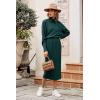 imagePRETTYGARDEN Womens Spring 2 Piece Matching Outfits Long Sleeve Turtleneck Ribbed Top and Midi Skirt Dress SetsDark Green