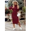 imagePRETTYGARDEN Womens Spring 2 Piece Matching Outfits Long Sleeve Turtleneck Ribbed Top and Midi Skirt Dress SetsDark Wine Red