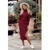 imagePRETTYGARDEN Womens Spring 2 Piece Matching Outfits Long Sleeve Turtleneck Ribbed Top and Midi Skirt Dress SetsDark Wine Red
