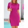 imagePRETTYGARDEN Womens Summer Knit Bodycon Dresses 2025 Spring Work Business Casual Short Sleeve Crewneck Elegant Formal DressRose Red
