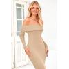 imagePRETTYGARDEN Womens Winter Sweater Dress Long Sleeve Off Shoulder Slit Maxi Bodycon Cocktail Party DressesApricot