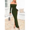 imagePRETTYGARDEN Womens Winter Sweater Dress Long Sleeve Off Shoulder Slit Maxi Bodycon Cocktail Party DressesArmy Green
