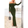 imagePRETTYGARDEN Womens Winter Sweater Dress Long Sleeve Off Shoulder Slit Maxi Bodycon Cocktail Party DressesArmy Green