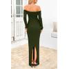 imagePRETTYGARDEN Womens Winter Sweater Dress Long Sleeve Off Shoulder Slit Maxi Bodycon Cocktail Party DressesArmy Green