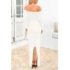 imagePRETTYGARDEN Womens Winter Sweater Dress Long Sleeve Off Shoulder Slit Maxi Bodycon Cocktail Party DressesBeige White