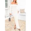 imagePRETTYGARDEN Womens Winter Sweater Dress Long Sleeve Off Shoulder Slit Maxi Bodycon Cocktail Party DressesBeige White