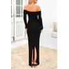imagePRETTYGARDEN Womens Winter Sweater Dress Long Sleeve Off Shoulder Slit Maxi Bodycon Cocktail Party DressesBlack