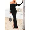 imagePRETTYGARDEN Womens Winter Sweater Dress Long Sleeve Off Shoulder Slit Maxi Bodycon Cocktail Party DressesBlack