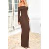 imagePRETTYGARDEN Womens Winter Sweater Dress Long Sleeve Off Shoulder Slit Maxi Bodycon Cocktail Party DressesDark Brown