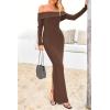 imagePRETTYGARDEN Womens Winter Sweater Dress Long Sleeve Off Shoulder Slit Maxi Bodycon Cocktail Party DressesDark Brown