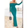 imagePRETTYGARDEN Womens Winter Sweater Dress Long Sleeve Off Shoulder Slit Maxi Bodycon Cocktail Party DressesDark Cyan