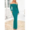 imagePRETTYGARDEN Womens Winter Sweater Dress Long Sleeve Off Shoulder Slit Maxi Bodycon Cocktail Party DressesDark Cyan
