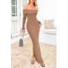 imagePRETTYGARDEN Womens Winter Sweater Dress Long Sleeve Off Shoulder Slit Maxi Bodycon Cocktail Party DressesKhaki