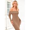 imagePRETTYGARDEN Womens Winter Sweater Dress Long Sleeve Off Shoulder Slit Maxi Bodycon Cocktail Party DressesKhaki