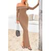 imagePRETTYGARDEN Womens Winter Sweater Dress Long Sleeve Off Shoulder Slit Maxi Bodycon Cocktail Party DressesKhaki