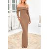 imagePRETTYGARDEN Womens Winter Sweater Dress Long Sleeve Off Shoulder Slit Maxi Bodycon Cocktail Party DressesKhaki
