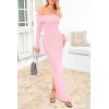 imagePRETTYGARDEN Womens Winter Sweater Dress Long Sleeve Off Shoulder Slit Maxi Bodycon Cocktail Party DressesLight Pink