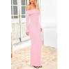 imagePRETTYGARDEN Womens Winter Sweater Dress Long Sleeve Off Shoulder Slit Maxi Bodycon Cocktail Party DressesLight Pink