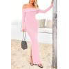 imagePRETTYGARDEN Womens Winter Sweater Dress Long Sleeve Off Shoulder Slit Maxi Bodycon Cocktail Party DressesLight Pink