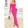 imagePRETTYGARDEN Womens Winter Sweater Dress Long Sleeve Off Shoulder Slit Maxi Bodycon Cocktail Party DressesRose Red