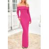 imagePRETTYGARDEN Womens Winter Sweater Dress Long Sleeve Off Shoulder Slit Maxi Bodycon Cocktail Party DressesRose Red