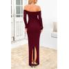 imagePRETTYGARDEN Womens Winter Sweater Dress Long Sleeve Off Shoulder Slit Maxi Bodycon Cocktail Party DressesWine Red
