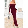 imagePRETTYGARDEN Womens Winter Sweater Dress Long Sleeve Off Shoulder Slit Maxi Bodycon Cocktail Party DressesWine Red