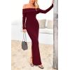 imagePRETTYGARDEN Womens Winter Sweater Dress Long Sleeve Off Shoulder Slit Maxi Bodycon Cocktail Party DressesWine Red