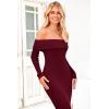 imagePRETTYGARDEN Womens Winter Sweater Dress Long Sleeve Off Shoulder Slit Maxi Bodycon Cocktail Party DressesWine Red