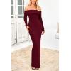 imagePRETTYGARDEN Womens Winter Sweater Dress Long Sleeve Off Shoulder Slit Maxi Bodycon Cocktail Party DressesWine Red