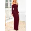 imagePRETTYGARDEN Womens Winter Sweater Dress Long Sleeve Off Shoulder Slit Maxi Bodycon Cocktail Party DressesWine Red