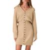 imagePRETTYGARDEN Sweater Dresses for Women 2025 Trendy Long Sleeve Button Down Short Spring DressKhaki