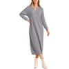 imagePRETTYGARDEN Womens Fall Knit Sweater Dress Long Sleeve Button V Neck Loose Casual Maxi DressesGrey