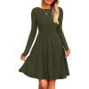 imagePRETTYGARDEN Womens Fall Short Dress Ribbed Knit Crewneck Long Sleeve A Line Flowy Casual Elegant Cute Going Out DressesArmy Green