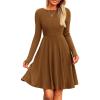 imagePRETTYGARDEN Womens Fall Short Dress Ribbed Knit Crewneck Long Sleeve A Line Flowy Casual Elegant Cute Going Out DressesBrown