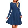imagePRETTYGARDEN Womens Fall Short Dress Ribbed Knit Crewneck Long Sleeve A Line Flowy Casual Elegant Cute Going Out DressesDark Blue