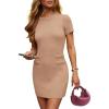 imagePRETTYGARDEN Womens Summer Knit Bodycon Dresses 2025 Spring Work Business Casual Short Sleeve Crewneck Elegant Formal DressApricot