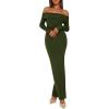 imagePRETTYGARDEN Womens Winter Sweater Dress Long Sleeve Off Shoulder Slit Maxi Bodycon Cocktail Party DressesArmy Green