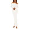 imagePRETTYGARDEN Womens Winter Sweater Dress Long Sleeve Off Shoulder Slit Maxi Bodycon Cocktail Party DressesBeige White